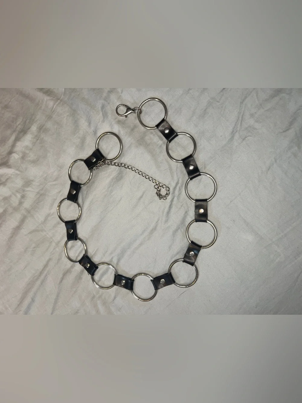 Women's Black Ring-Link Chain Belt with Silver Hardware